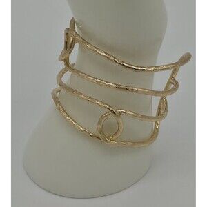 ​18K Gold Plated Copper Wide Cuff Bracelet – Textured Multi-Strand Open Bangle